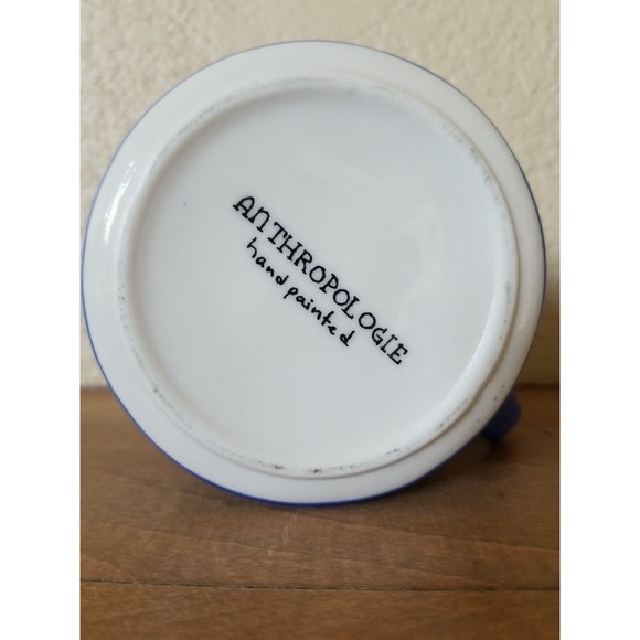 Anthropologie Hand Painted Monogram Initial Letter L Blue Coffee Cup Mug - Picture 7 of 8